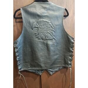 Wilson Leather Vest Mens Size Medium Motorcycle Snap Front Black Biker Lace Up